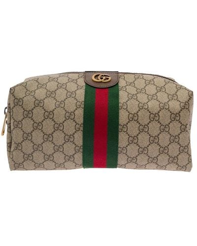 Gucci Beauty case con dettaglio web e logo in tessuto gg supreme ed ebano - Grigio