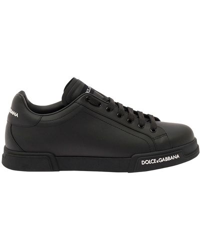 Dolce & Gabbana | Sneakers nere in pelle di vitello con logo bianco | male | NERO | 40