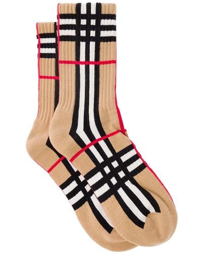 Burberry Socks With Vintage Check Motif In Stretch Nylon Blend Man - Black