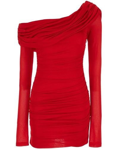 Blumarine One-Shoulder Short Dress With Ruffles - Red