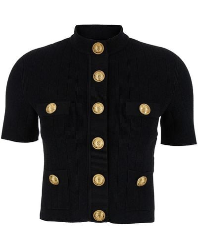 Balmain Ss 4 Pkts Buttoned Knit Short Cardigan - Black