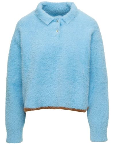 Jacquemus 'le Polo Neve' Light E Fluffy Sweater With Contrast Hem Woman - Blue