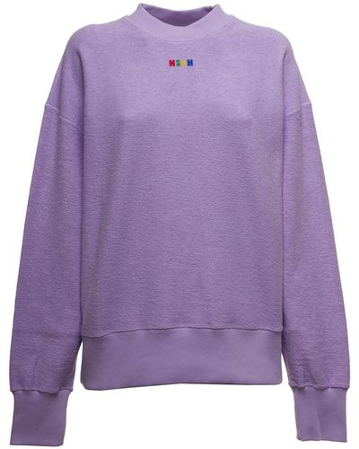 MSGM Lilac Sweatshirt In Cotton Terry With Logo - Purple