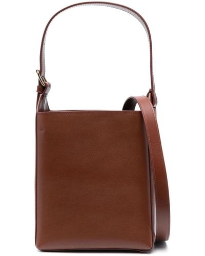 A.P.C. Brown Bucket Bag With Embossed Logo In Smooth Leather Woman