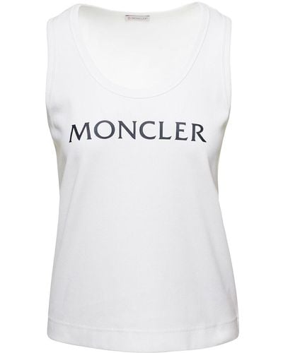 Moncler Top Smanicato Con Stampa Logo Lettering - Bianco