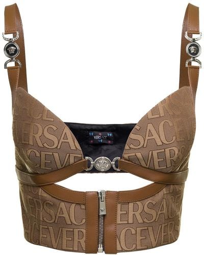 Versace Bustier Top With Medusa And Cut-Out - Brown