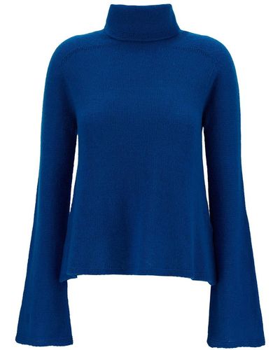 Semicouture 'Ginger' Turtleneck With Flare Sleeves - Blue