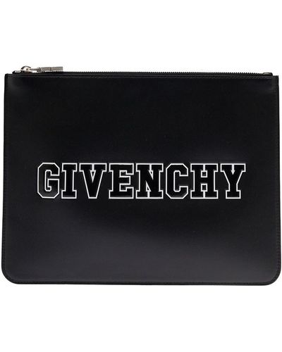 Givenchy Man's Leather Handbag With Logo - Black