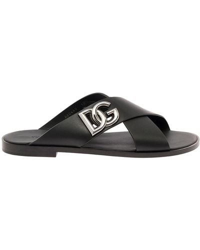 Dolce & Gabbana Sandals With Criss Cross Bands And Logo Detail I - Black
