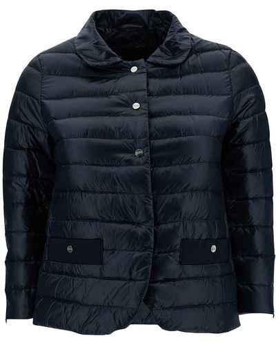 Herno Down Jacket With Collar And Branded Buttons - Blue