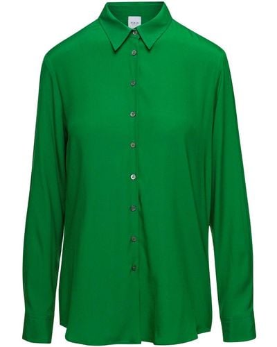 Plain Relaxed Shirt With Mother-Of-Pearl Buttons - Green