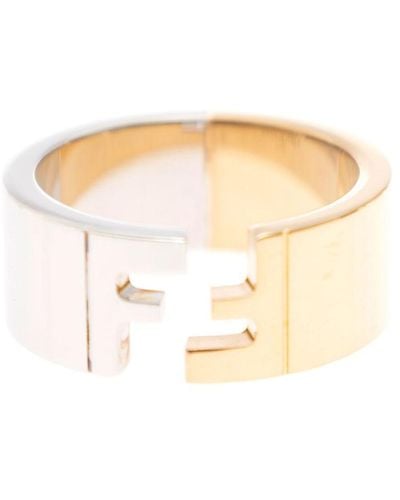 Fendi Gold Ring With Ff Motif Carved Man - White
