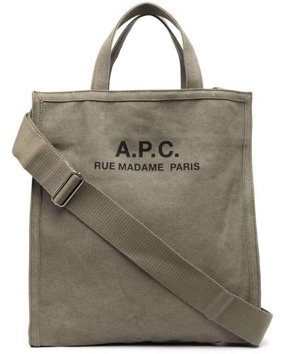 A.P.C. 'cabas' Shopper Bag With Logo Print In Cotton Man - Gray