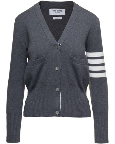 Thom Browne Milano Cardigan With Signature 4-bar Motif In Cotton - Gray