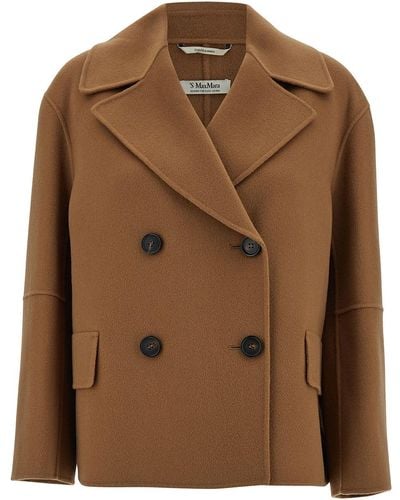 Max Mara Double-Breasted Coat With Revers - Brown
