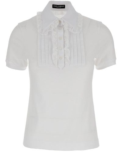 Dolce & Gabbana Polo Shirt With Pleated Plastron - White