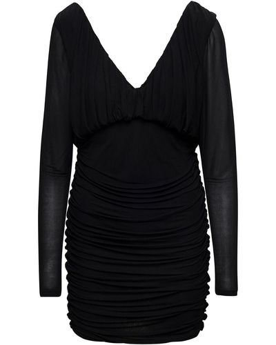 Saint Laurent V-Neck Draped Minidress - Black