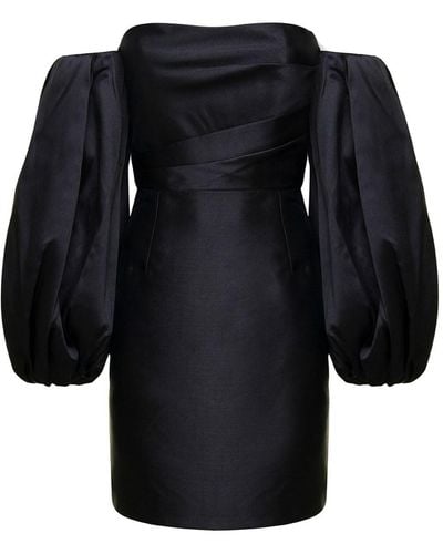 Solace London Bella Off-the-shoulder Faille Mini Dress - Black