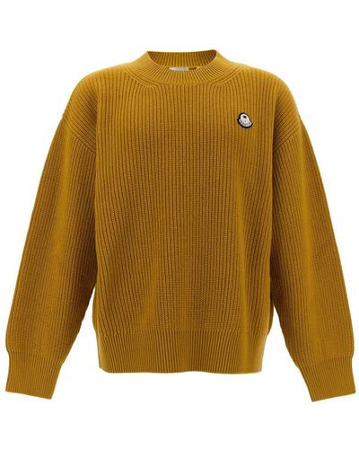 Moncler Genius Mustard Crewneck Sweater With Moncler X Palm Ang - Yellow