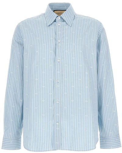 Gucci And Light Shirt With Stripes And Logo - Blue