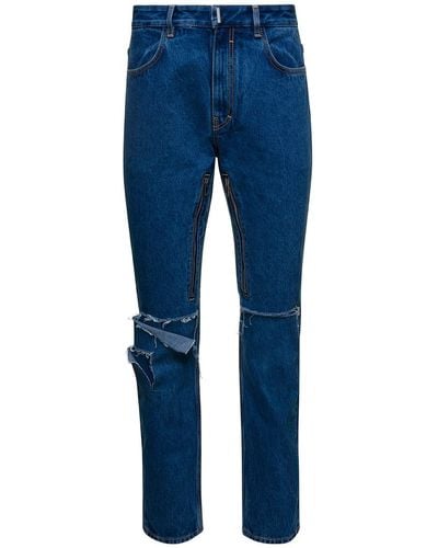 Givenchy Jeans With Zip And Rips Details - Blue