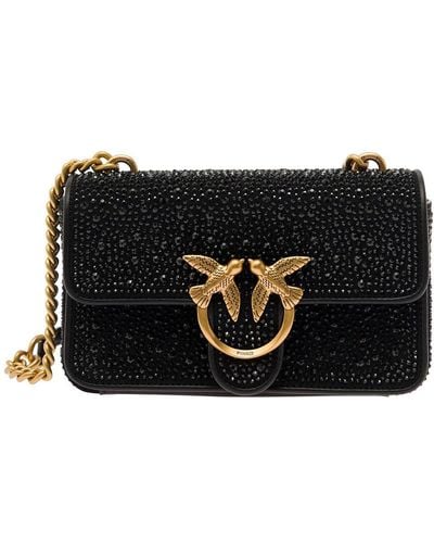 Pinko 'Mini Love One' Shoulder Bag With All-Over Rhinestones In - Black