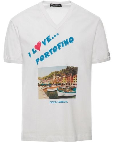 Dolce & Gabbana T-Shirt With 'I Love Portofino' Print - Gray