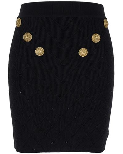 Balmain Hw 6 Btn Knit Short Skirt - Black