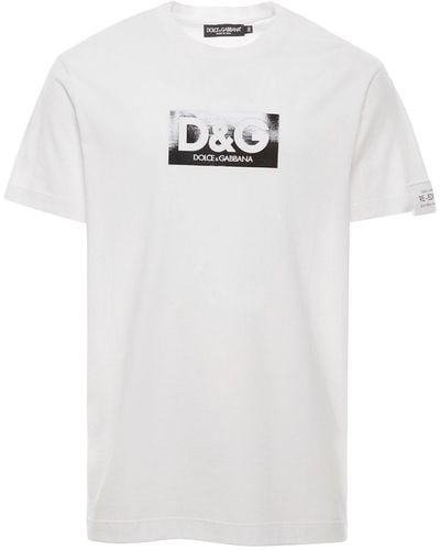 Dolce & Gabbana T-shirt girocollo con stampa logo frontale in cotone uomo - Bianco
