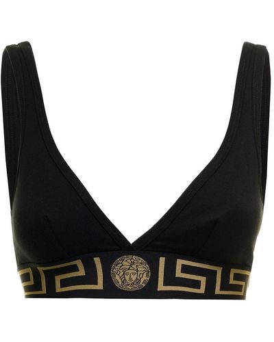 Versace Stretch Cotton Top With Greek Insert Detail - Black