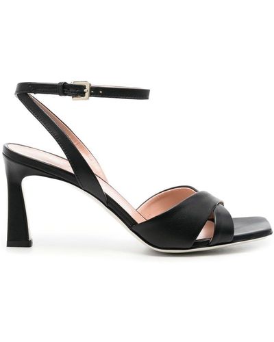 Pollini Crossover Strap Sandals With Ankle Strap In Leather - Black