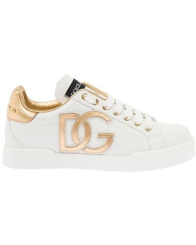 Dolce & Gabbana Portofino Dg Logo Leather Sneaker - White