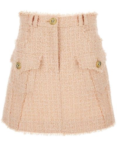 Balmain Light- Frayed Tweed Mini Skirt - Natural