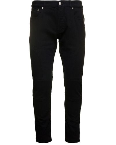 Alexander McQueen Black Jeans With Branded Button And Logo Patch In Cotton Denim Stretch Man