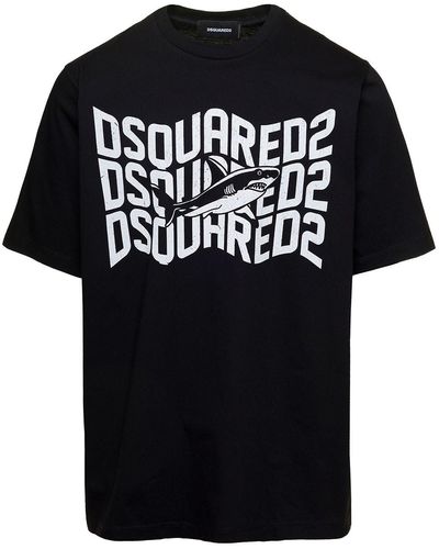 DSquared² T-Shirt With Shark And Logo Print - Black