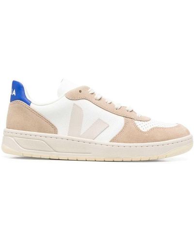 Veja 'v10' Beige Low-top Sneakers With Logo In Leather Man - Natural
