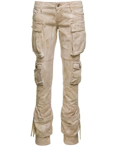 The Attico 'Essie' Low Waisted Jeans With Cargo Pockets And Logo - Natural