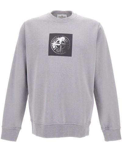 Stone Island Crewneck Sweatshirt With Logo Print - Grey