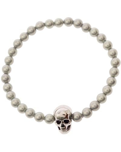 Alexander McQueen Colored Beaded Bracelet With Skull Charm - White