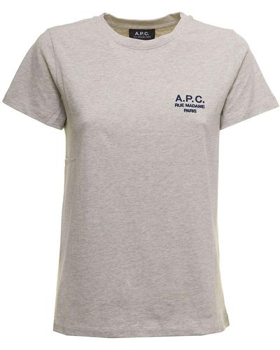 A.P.C. Woman's Denise Gray Cotton T-shirt With Logo