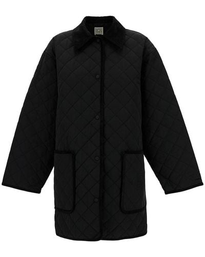 Totême Black Jacket With Collar And Oversized Pockets In Quilted Fabric Woman