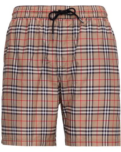 Burberry Swim Trunks With Vintage Check Motif And Drawstring In Nylon Man - Blue