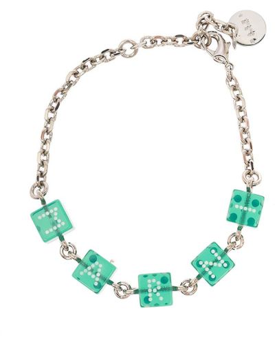 Marni Silver-colored Bracelet With Branded Dice Charm In Brass - Blue