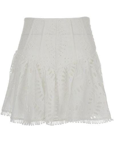 Charo Ruiz High Waisted 'Favik' Miniskirt With Embroidery - White