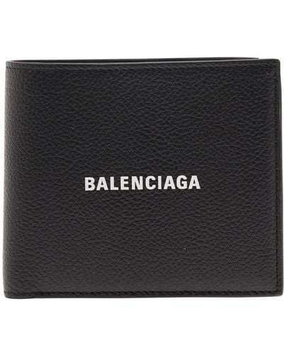 Balenciaga Bifold Wallet With Logo Lettering Print - Black