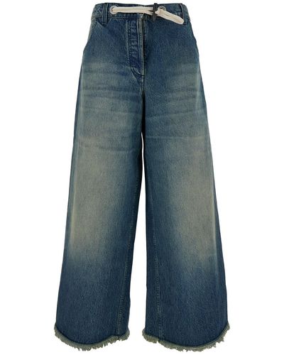 Moncler Genius Light Wide Jeans With Drawstring And Moncler X Pal - Blue