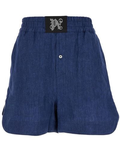 Palm Angels Shorts With Monogram - Blue