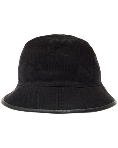 Gucci Bucket Hat With Leather Trimmings In gg Jumbo Canvas Man - Black