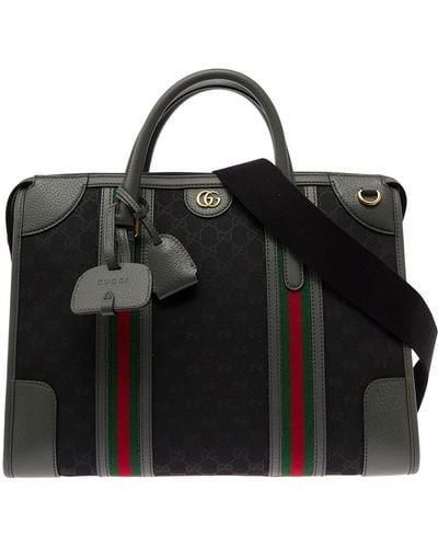 Gucci Handbag With Web And gg Motif In Canvas And Leather - Black