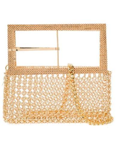 Silvia Gnecchi 'downtown Bag' Gold-colored Shoulder Bag With Maxi Buckle In Metal Mesh - Natural